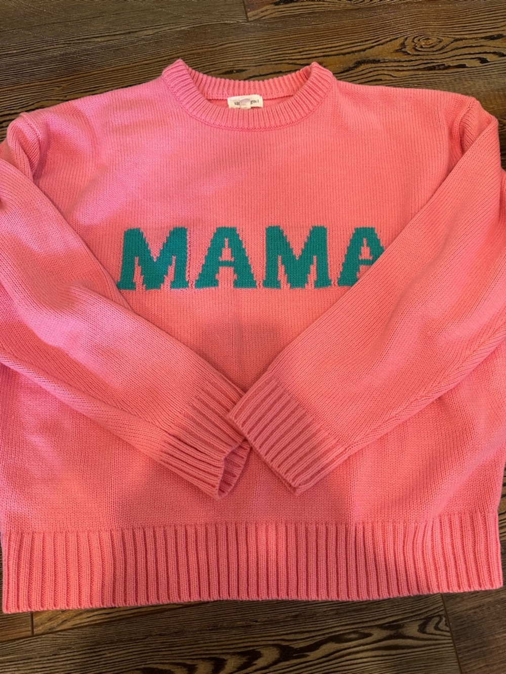 Dance & Marvel Pink Crewneck Sweater with Teal MAMA Lettering